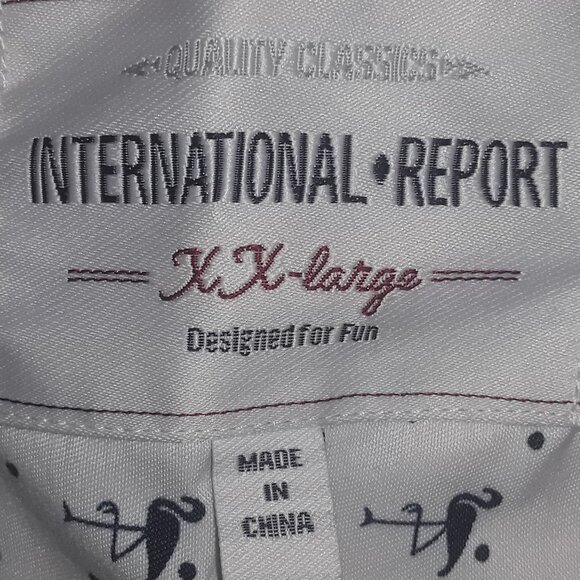 Mens QualityClassics Intl Report XXLButton Up White w/Blue Flamingos Dress Shirt - Picture 4 of 7